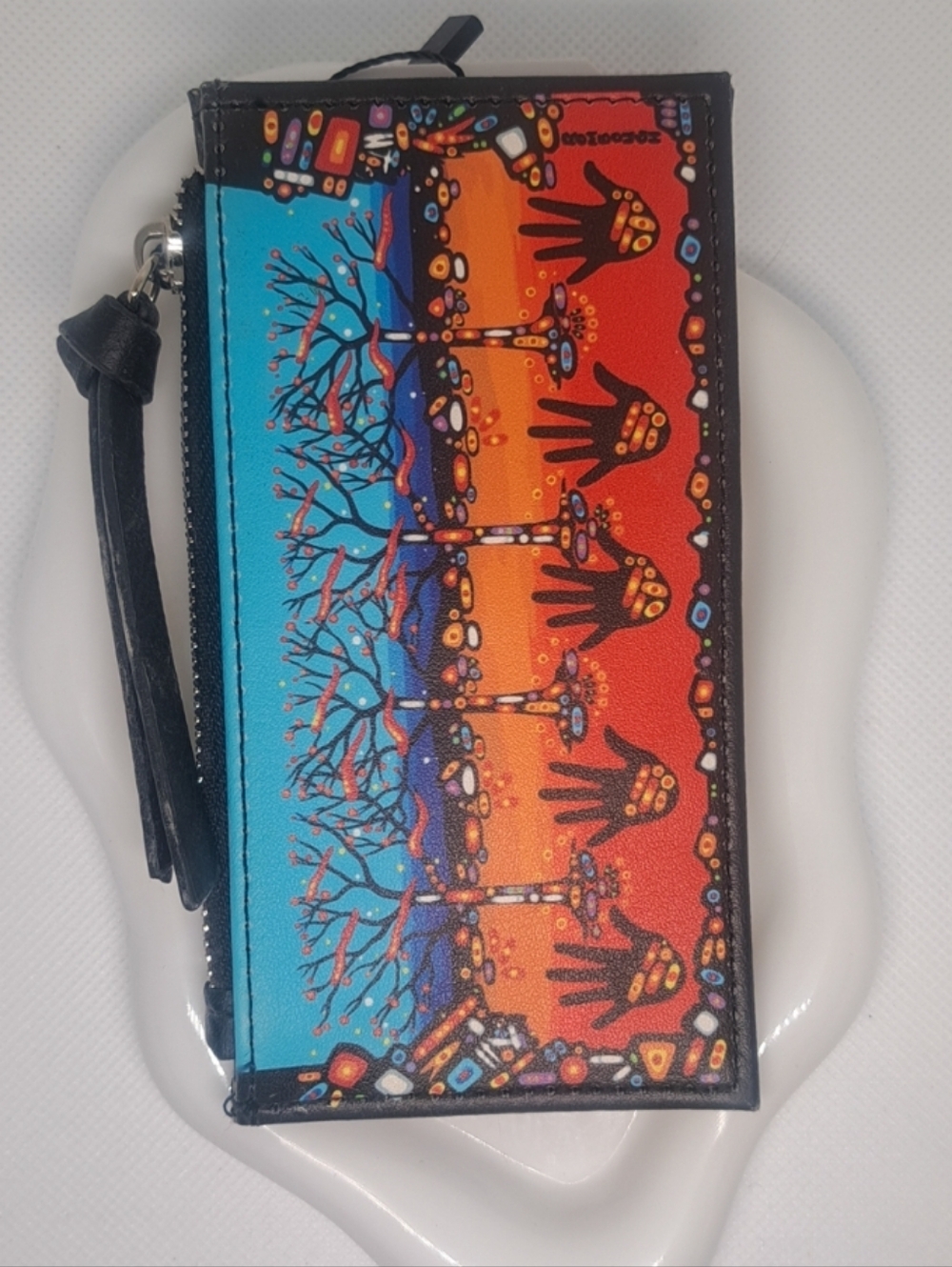 Native Remember Indigenous Card Holder Zipper Coin Faux Black Leather Wallet